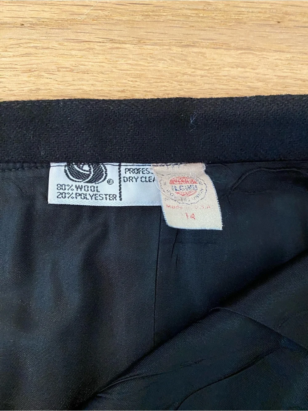 Vintage Evan-Picone Black Wool Blend Button Front Midi Skirt ILGWU